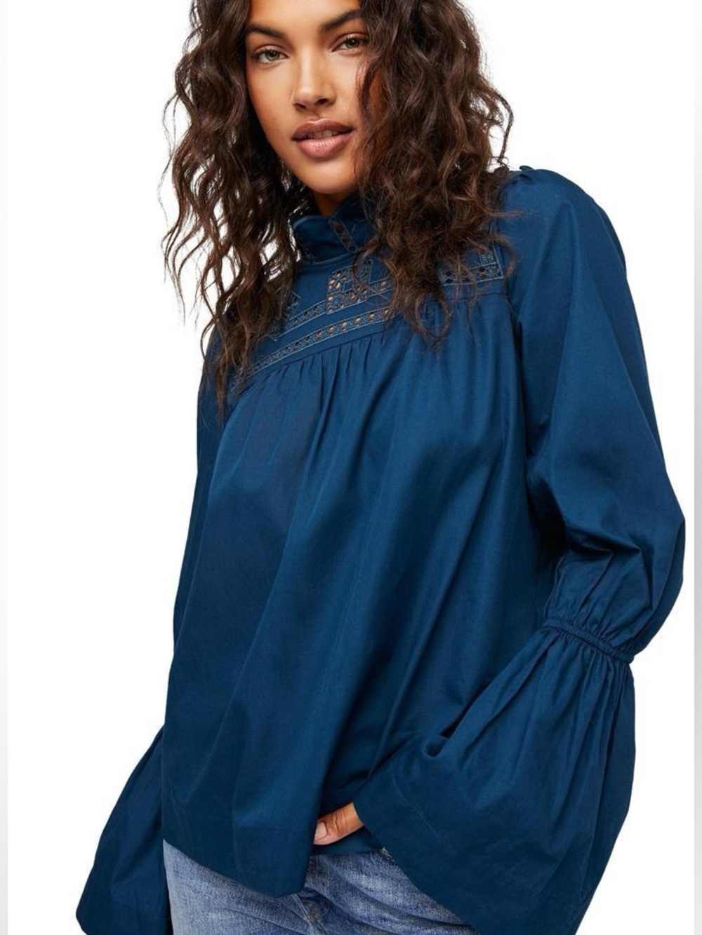 Free People Another Eternity Crochet Detail Long Sleeve Top
